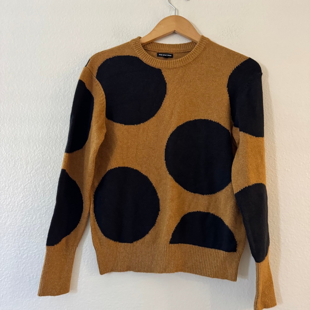 Who What Wear Polka Dot Sweater Oversized Graphic Knit Small Brown Black Exc